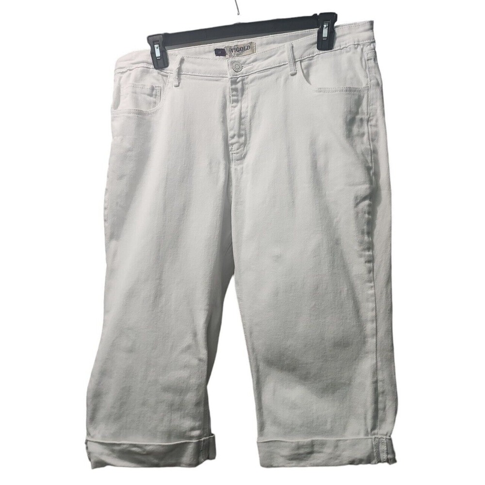 Vigold White Denim Capri Pants Rhinestone‎ Pockets Cuffed Hem Size 20